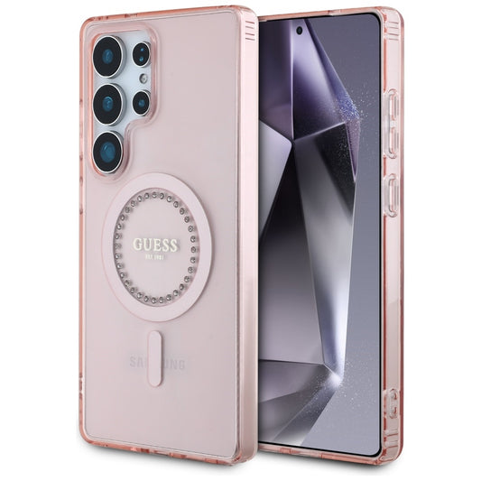 MagSafe Case for Samsung Galaxy S25 Ultra S938, Guess, IML Rhinestone, Pink