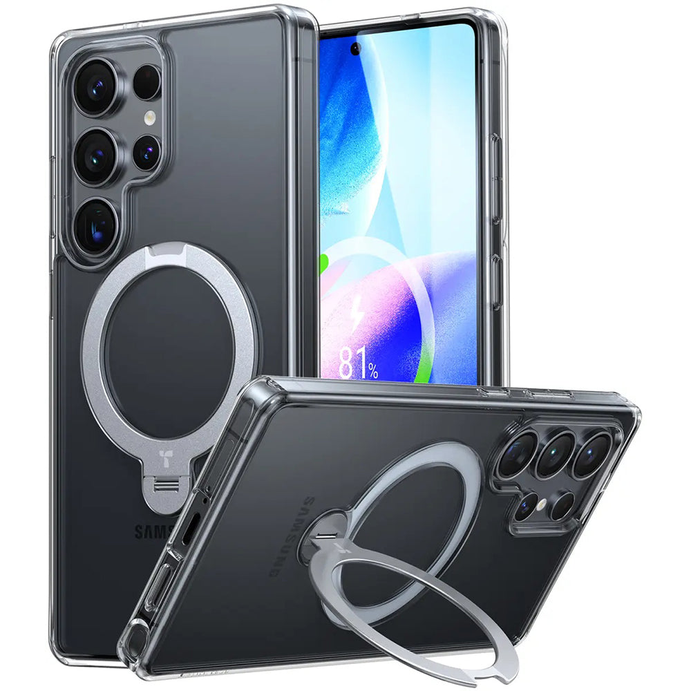 MagSafe Case for Samsung Galaxy S25 Ultra S938, Torras, Ostand Spin, Transparent