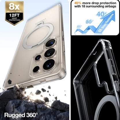 MagSafe Case for Samsung Galaxy S25 Ultra S938, Torras, Ostand Spin, Transparent