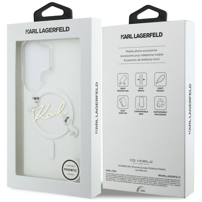 MagSafe Case for Samsung Galaxy S26 Ultra S948, Karl Lagerfeld, IML Choupette Karl Script Logo, White
