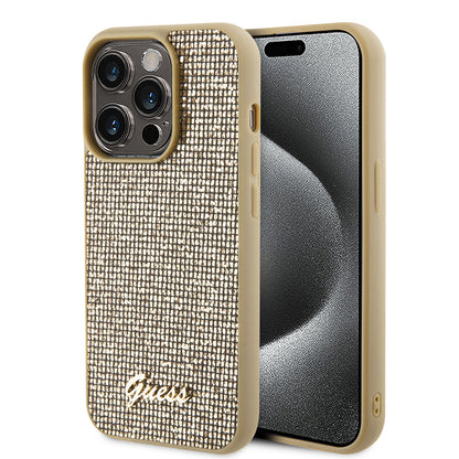 Case for Apple iPhone 15 Pro, Guess, PU Square Mirror Script Logo, Gold GUHCP15LPMSDGSD