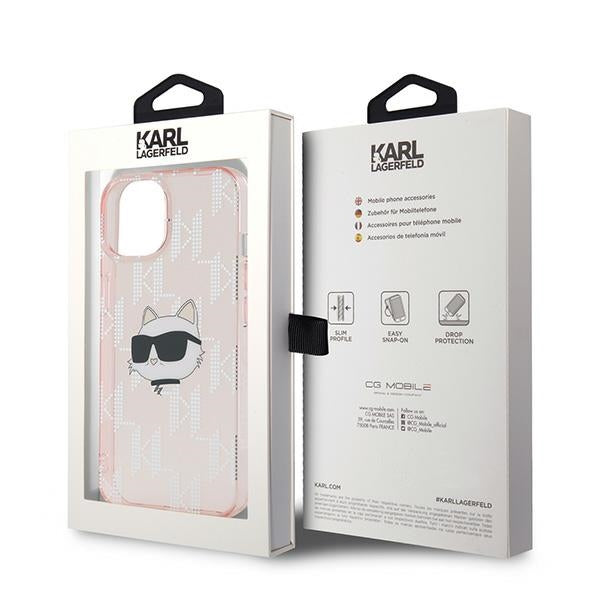 Case for Apple iPhone 14, Karl Lagerfeld, IML Luxury Monogram Choupette's Head, Pink