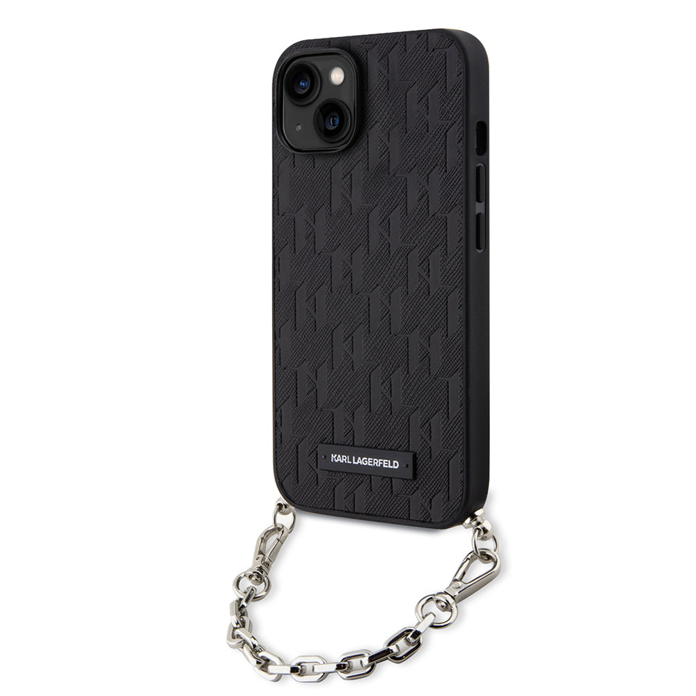 Case for Apple iPhone 14, Karl Lagerfeld, Saffiano Monogram Chain, Black