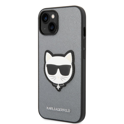 Case for Apple iPhone 14 Plus, Karl Lagerfeld, Saffiano Choupette's Head, Silver