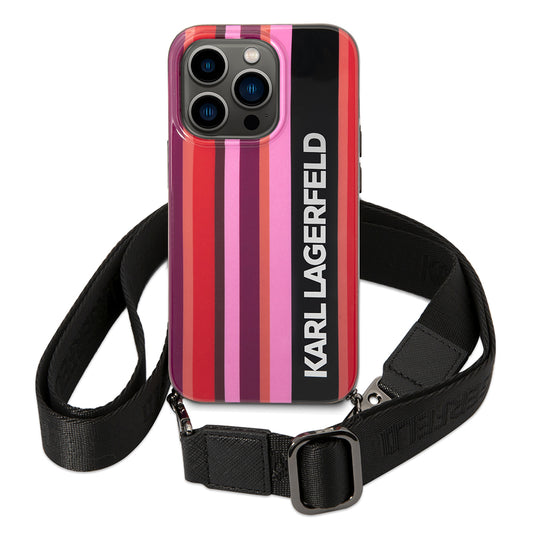 Case for Apple iPhone 14 Pro, Karl Lagerfeld, Color Stripes with Strap, Pink