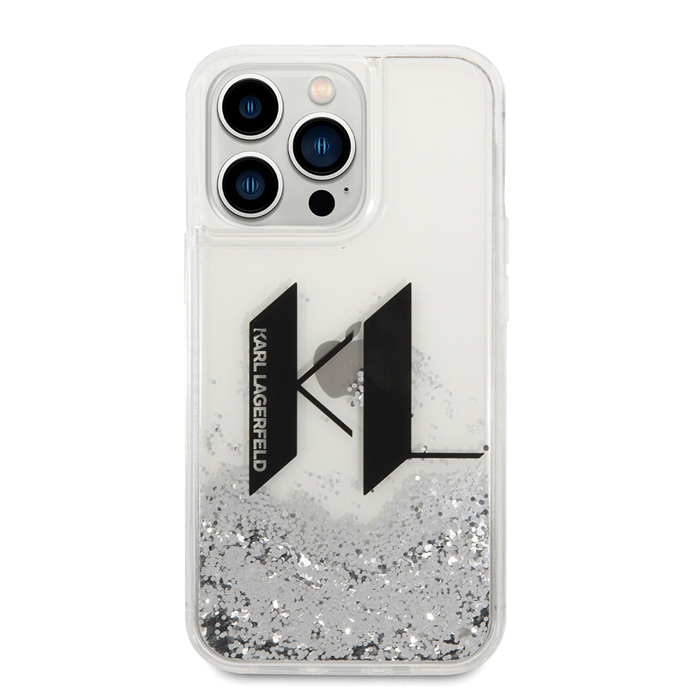 Case for Apple iPhone 14 Pro, Karl Lagerfeld, Liquid Glitter Big KL, Silver