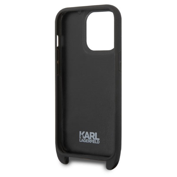 Case for Apple iPhone 14 Pro, Karl Lagerfeld, Monogram Plaque Logo with Strap, Black