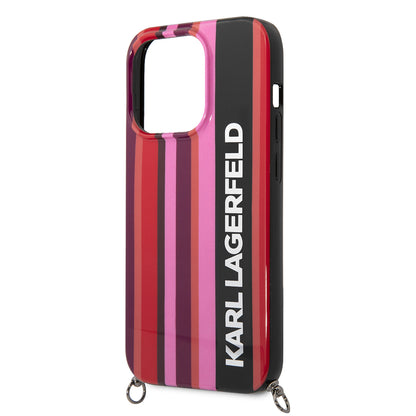Case for Apple iPhone 14 Pro Max, Karl Lagerfeld, Color Stripes with Strap, Pink