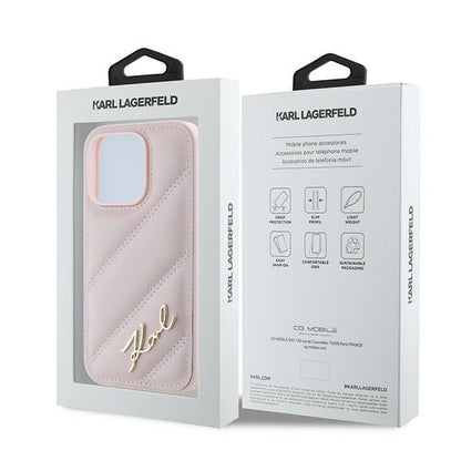 Case for Apple iPhone 14 Pro Max, Karl Lagerfeld, Diagonal Quilted Script, Pink