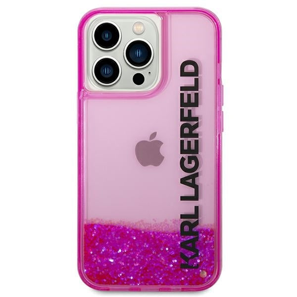 Case for Apple iPhone 14 Pro Max, Karl Lagerfeld, Liquid Glitter KL Logo, Pink