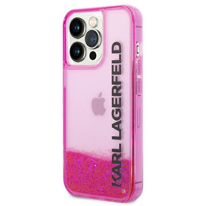 Case for Apple iPhone 14 Pro Max, Karl Lagerfeld, Liquid Glitter KL Logo, Pink