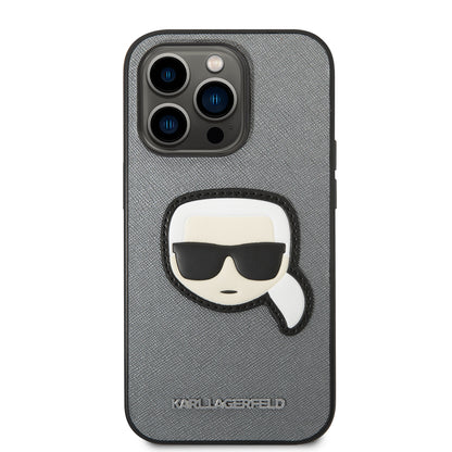 Case for Apple iPhone 14 Pro Max, Karl Lagerfeld, Saffiano Karl's Head, Silver