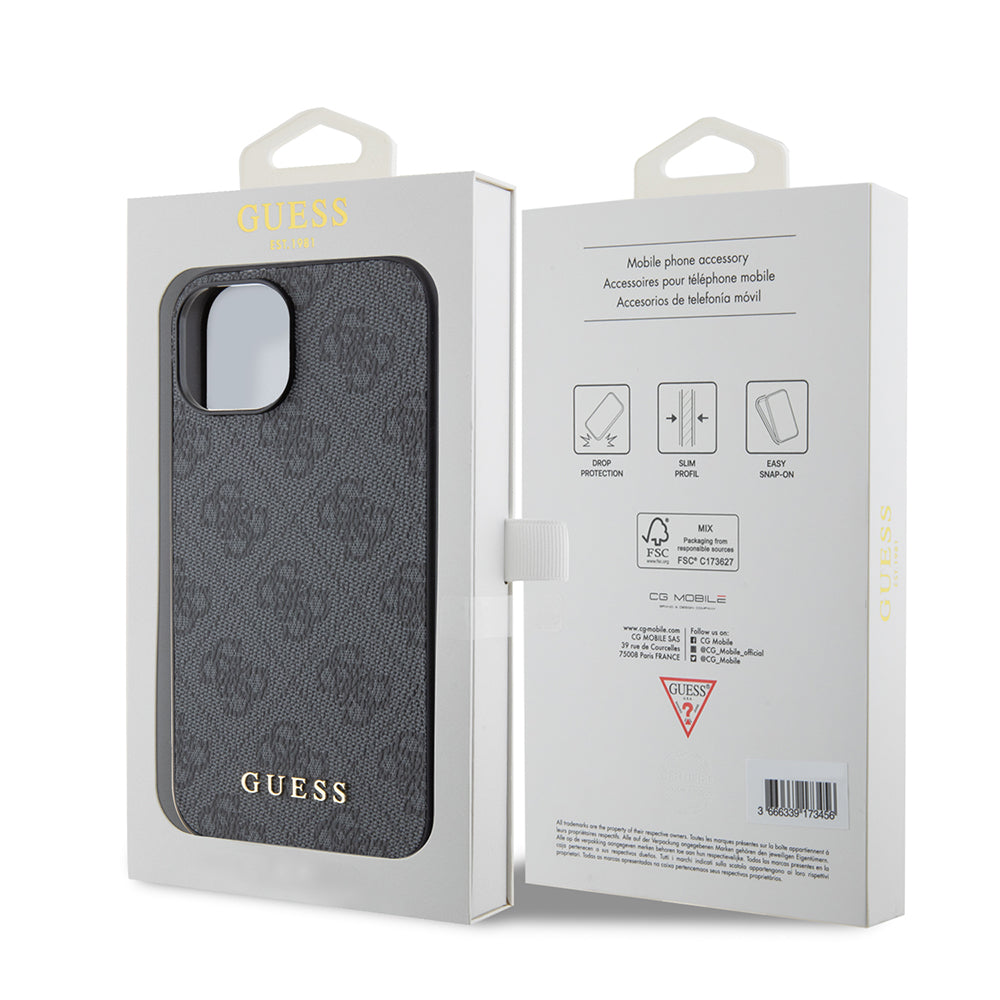 Case for Apple iPhone 15, Guess, 4G Metal Gold Logo, Grey