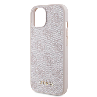 Case for Apple iPhone 15, Guess, 4G Metal Gold Logo, Pink