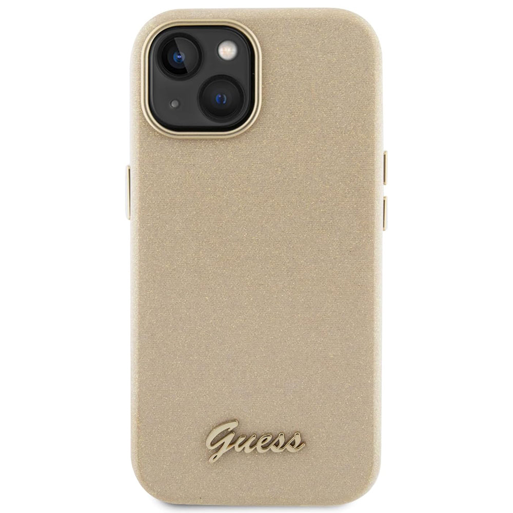 Case for Apple iPhone 15, Guess, Glitter Glossy Script, Beige