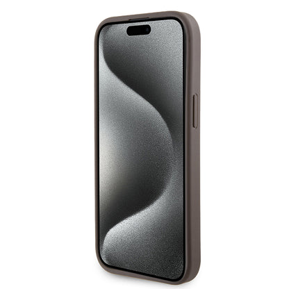 Case for Apple iPhone 15, Guess, Grip Stand 4G Triangle Strass, Brown