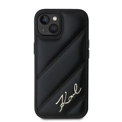 Case for Apple iPhone 15, Karl Lagerfeld, Diagonal Quilted Script, Black
