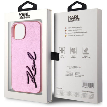 Case for Apple iPhone 15, Karl Lagerfeld, Metal Signature, Pink