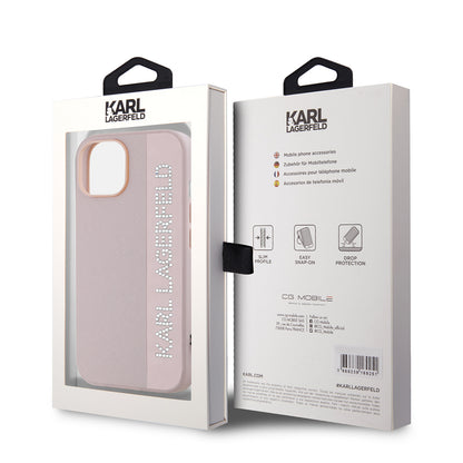 Case for Apple iPhone 15, Karl Lagerfeld, Saffiano Rhinestones & Charm, Pink