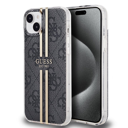 Case for Apple iPhone 15 Plus, Guess, IML 4G Gold Stripe, Black