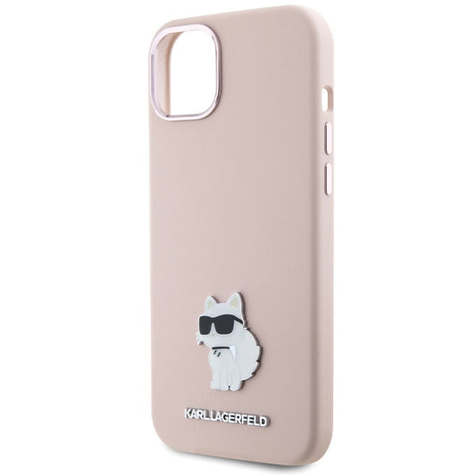 Case for Apple iPhone 15 Plus, Karl Lagerfeld, Silicone Choupette Metal, Pink