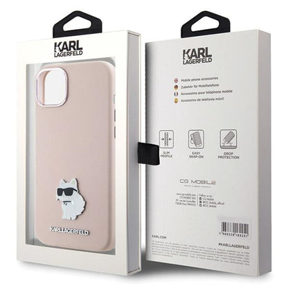 Case for Apple iPhone 15 Plus, Karl Lagerfeld, Silicone Choupette Metal, Pink