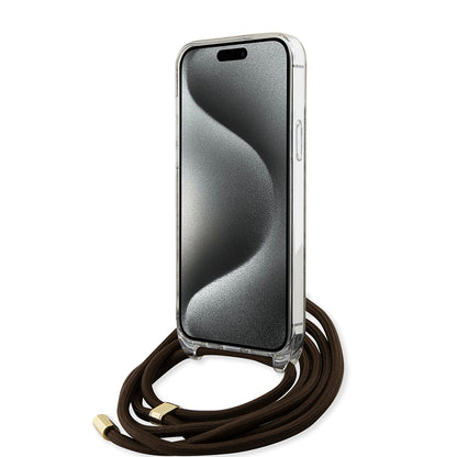 Case for Apple iPhone 15 Pro, Guess, Crossbody Cord 4G Print, Brown