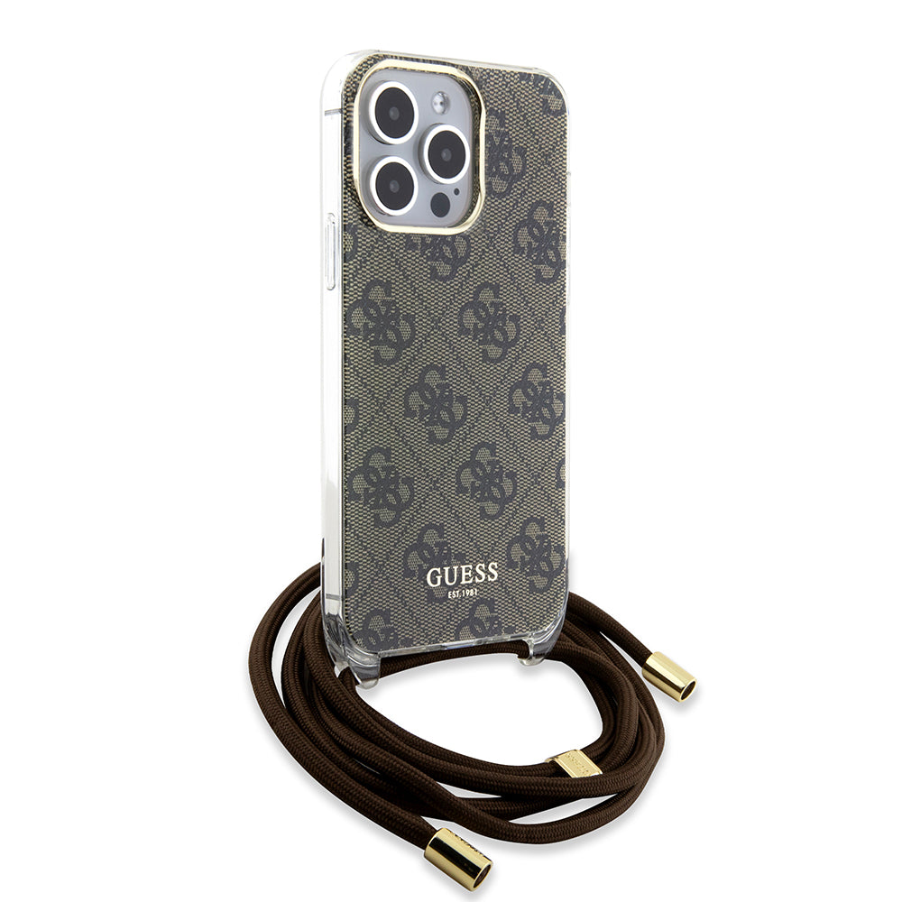 Case for Apple iPhone 15 Pro, Guess, Crossbody Cord 4G Print, Brown