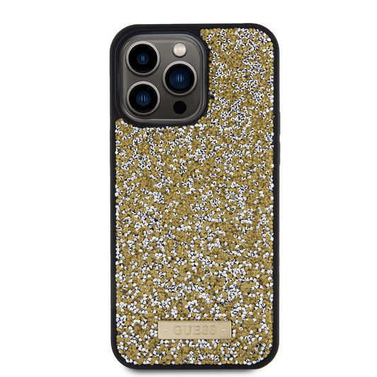Case for Apple iPhone 15 Pro, Guess, Rhinestone Metal Logo, Yellow