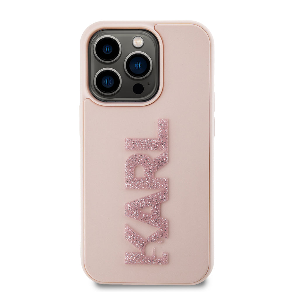 Case for Apple iPhone 15 Pro, Karl Lagerfeld, 3D Rubber Glitter Logo Karl, Pink