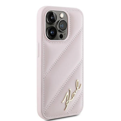 Case for Apple iPhone 15 Pro, Karl Lagerfeld, Diagonal Quilted Script, Pink
