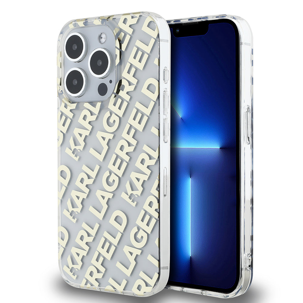 Case for Apple iPhone 15 Pro, Karl Lagerfeld, IML Electroplated Repeated Logo, Gold