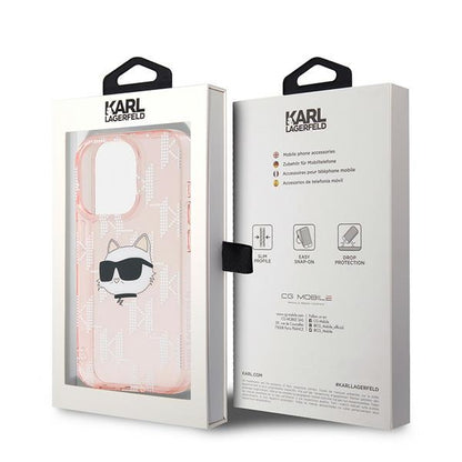Case for Apple iPhone 15 Pro, Karl Lagerfeld, IML Luxury Monogram Choupette's Head, Pink