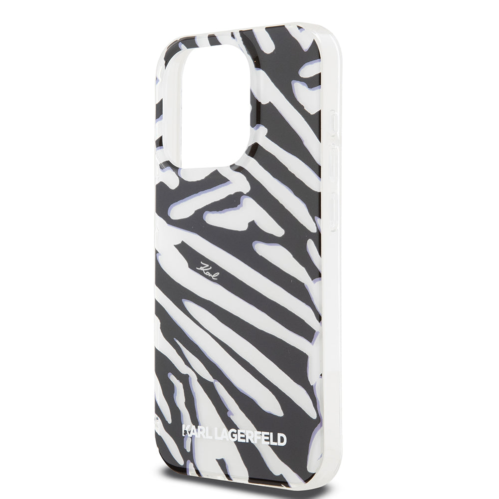 Case for Apple iPhone 15 Pro, Karl Lagerfeld, IML Luxury Zebra Pattern with Strap, Black