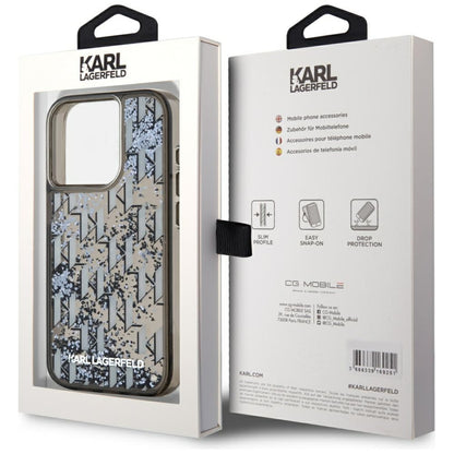 Case for Apple iPhone 15 Pro, Karl Lagerfeld, Liquid Glitter Monogram, Black