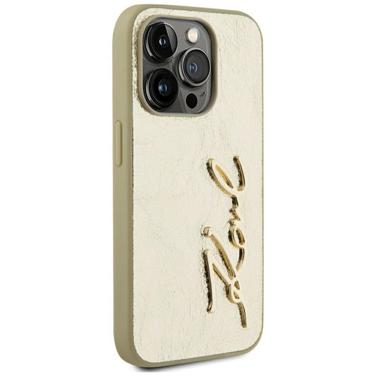 Case for Apple iPhone 15 Pro, Karl Lagerfeld, Metal Signature, Gold