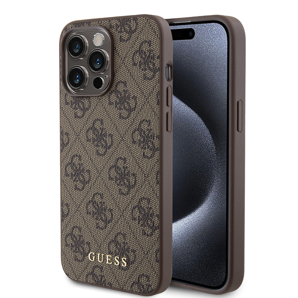 Case for Apple iPhone 15 Pro Max, Guess, 4G Metal Gold Logo, Brown