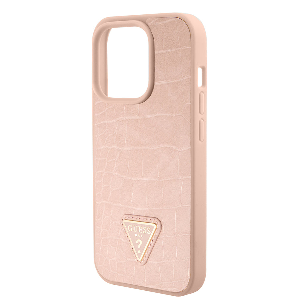Case for Apple iPhone 15 Pro Max, Guess, Croco Triangle Metal Logo, Pink