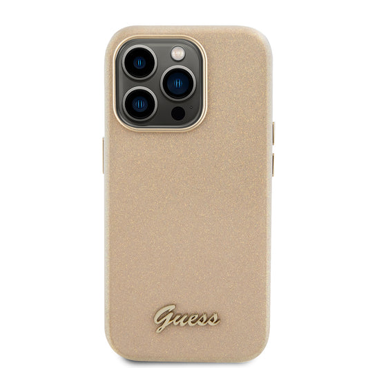 Case for Apple iPhone 15 Pro Max, Guess, Glitter Glossy Script, Beige
