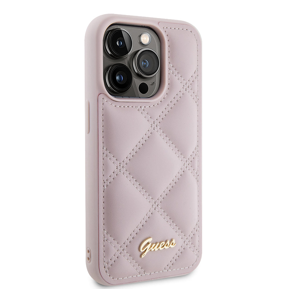 Case for Apple iPhone 15 Pro Max, Guess, Quilted Metal Logo, Pink