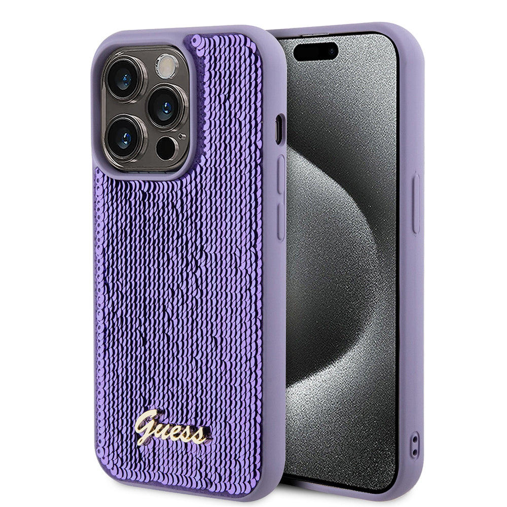 Case for Apple iPhone 15 Pro Max, Guess, Sequin Script Metal, Purple