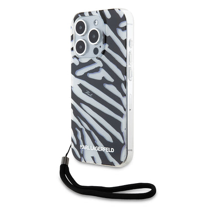 Case for Apple iPhone 15 Pro Max, Karl Lagerfeld, IML Luxury Zebra Pattern with Strap, Black