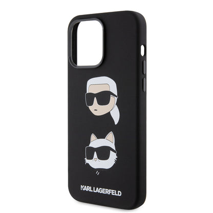 Case for Apple iPhone 15 Pro Max, Karl Lagerfeld, Silicone Karl & Choupette Heads, Black