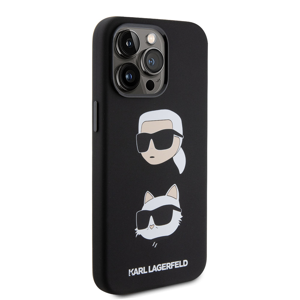 Case for Apple iPhone 15 Pro Max, Karl Lagerfeld, Silicone Karl & Choupette Heads, Black