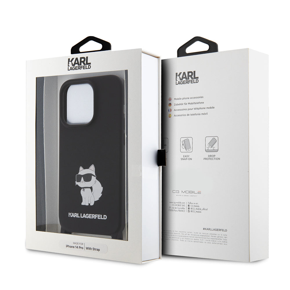 Case for Apple iPhone 15 Pro Max, Karl Lagerfeld, Silicone Crossbody Choupette, Black