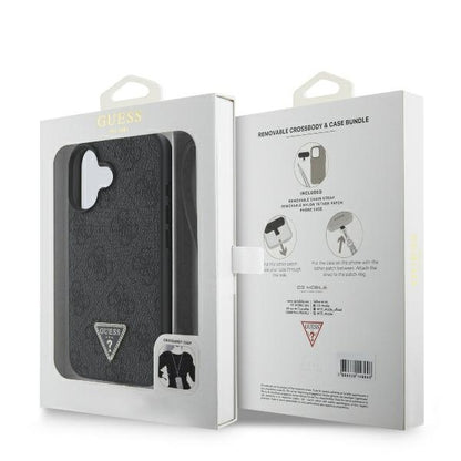 Case for Apple iPhone 16, Guess, Crossbody 4G Triangle Strass, Black
