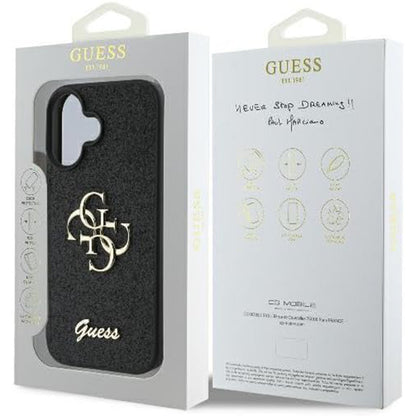 Case for Apple iPhone 16, Guess, Fixed Glitter Big 4G, Black