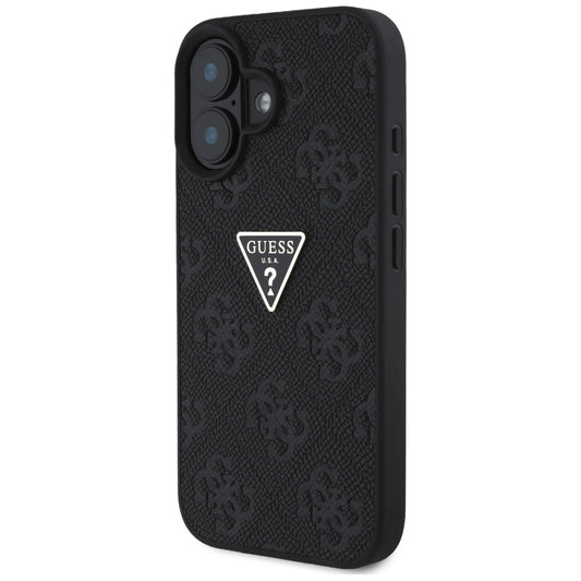 Case for Apple iPhone 16, Guess, Hot Stamp 4G Pattern Triangle Logo, Black