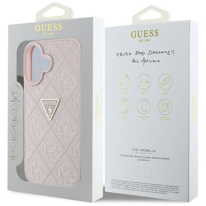 Case for Apple iPhone 16, Guess, Hot Stamp 4G Pattern Triangle Logo, Pink