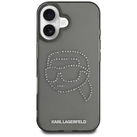 Case for Apple iPhone 16, Karl Lagerfeld, IML Rhinestones Karl's Head, Black